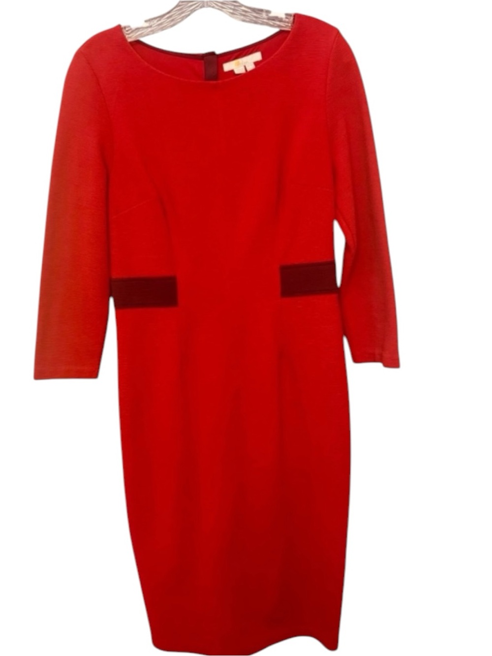 Boden Red Sheath Midi Dress with 3/4 Sleeves and Bateau Neckline - Picture 2 of 5